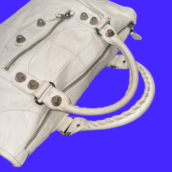 BALENCIAGA Motorcross Giant 21 Work Bag White Leather - Picture 9 of 13